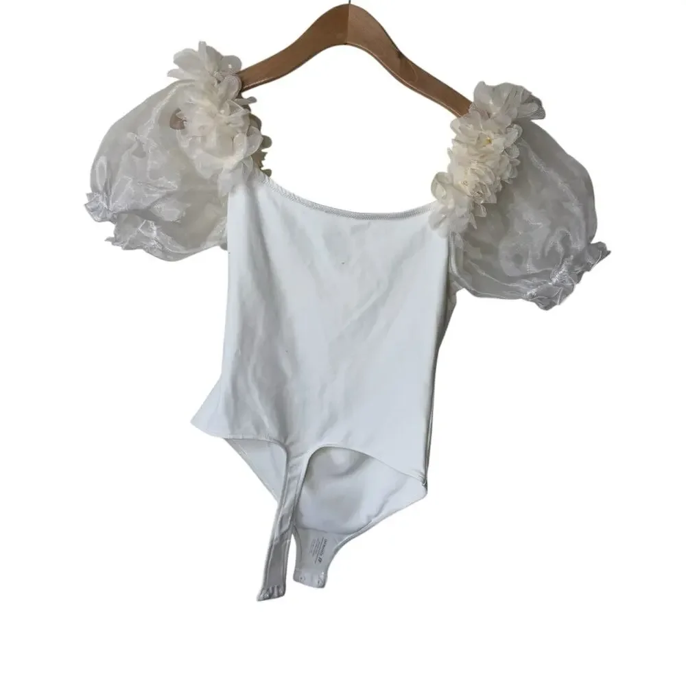 FREE PEOPLE Intimately Free Pretty Petals Bodysuit in Ivory NWT Small